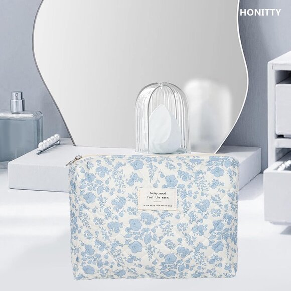 Makeup Pouch,Quilted Cosmetic Bags,Large Floral Make Up Organizer for Women - Picture 4 of 6